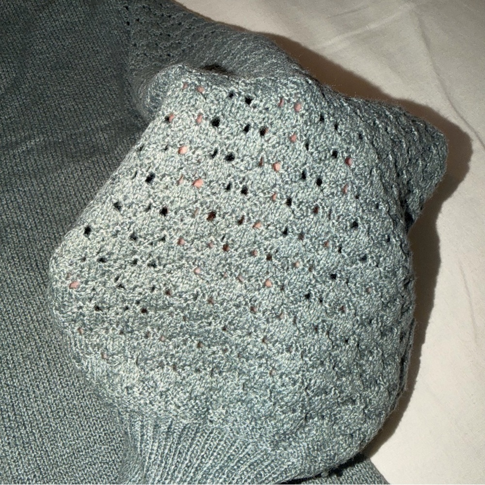 Sage Green Puff Sleeve Knit Sweater Cottagecore Romantic M NWOT - Picture 4 of 6
